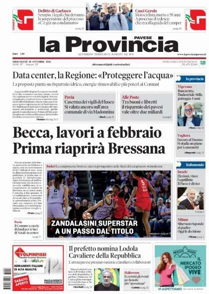 Prima pagina La Provincia Pavese