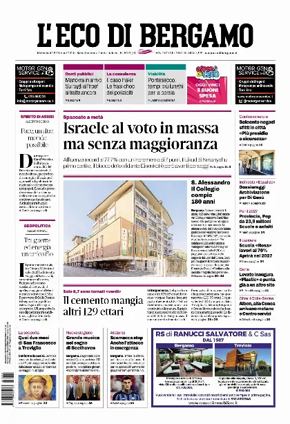 Prima pagina L'Eco di Bergamo