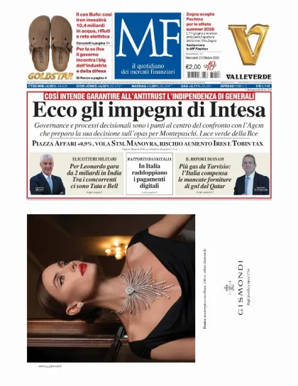 Prima pagina MF Milano Finanza