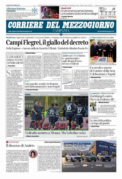 Prima pagina Corriere del Mezzogiorno | Campania
