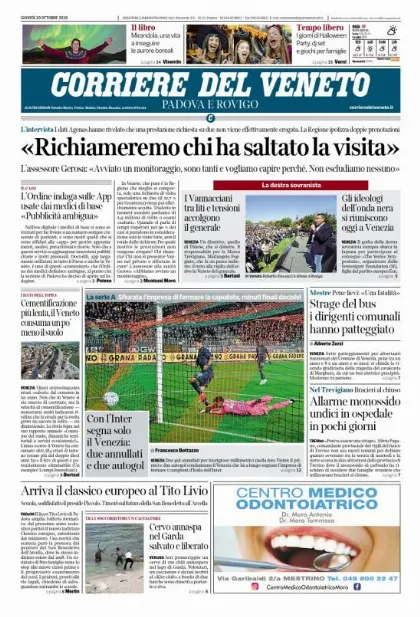 Prima pagina Corriere del Veneto | Padova e Rovigo