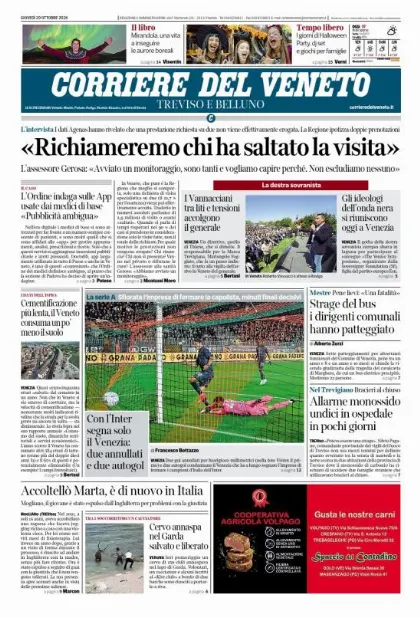 Prima pagina Corriere del Veneto | Treviso e Belluno