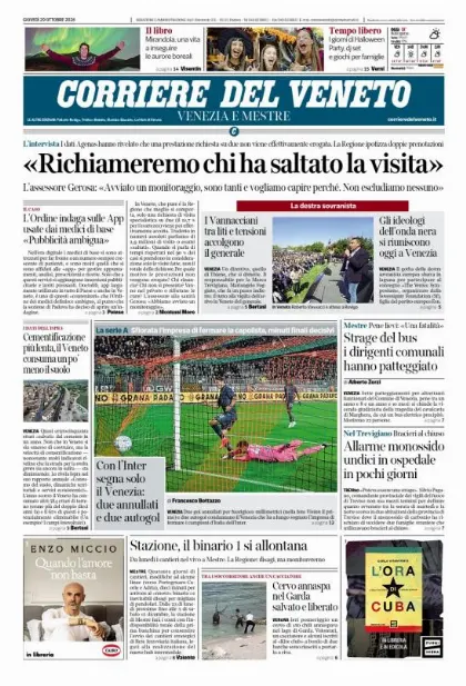 Prima pagina Corriere del Veneto | Venezia e Mestre