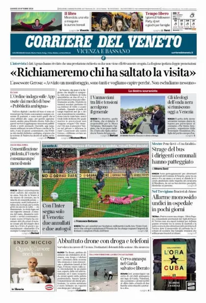 Prima pagina Corriere del Veneto | Vicenza e Bassano