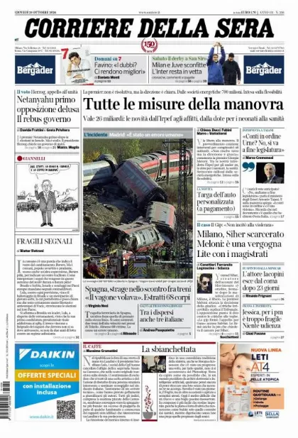 Prima pagina Corriere della Sera