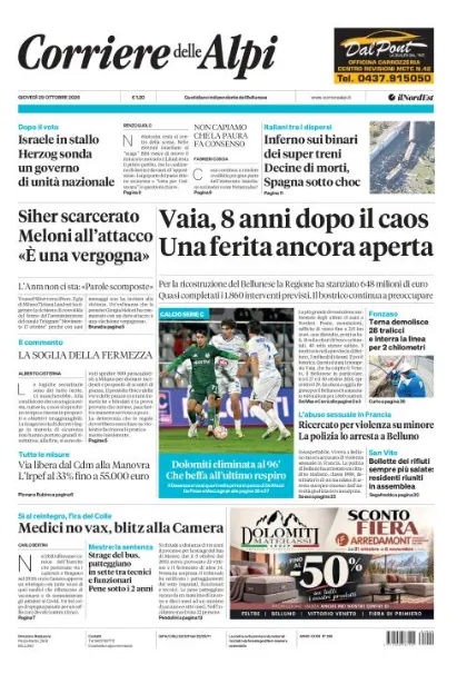 Prima pagina Corriere delle Alpi | Belluno