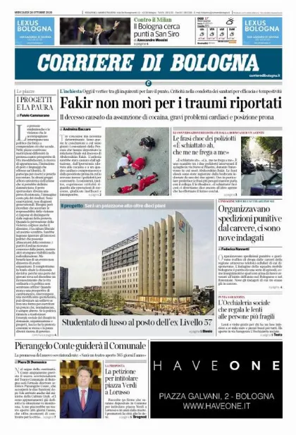 Prima pagina Corriere di Bologna