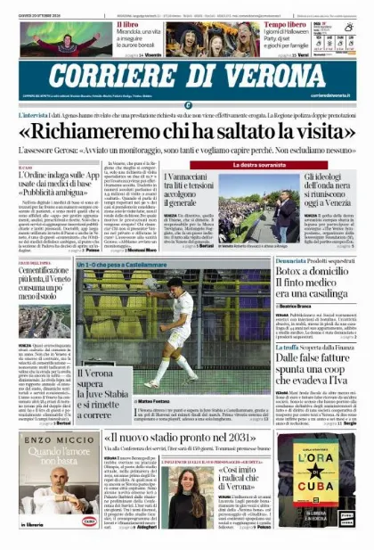 Prima pagina Corriere di Verona