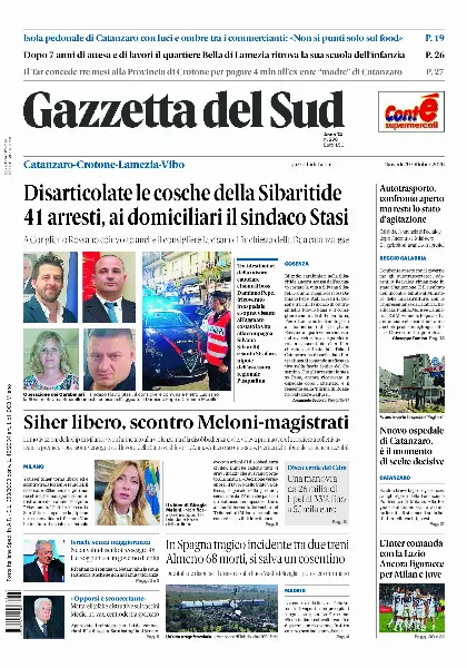 Prima pagina Gazzetta del Sud | Catanzaro