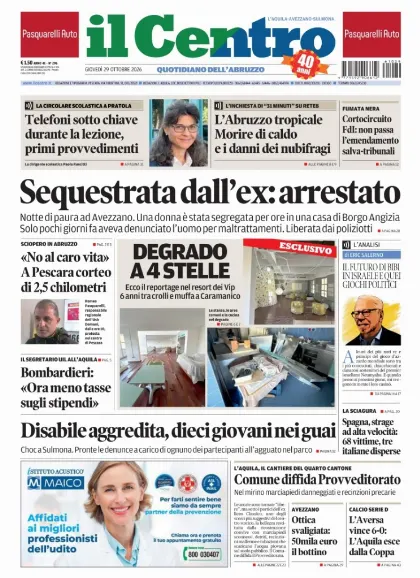 Prima pagina Il Centro | L'Aquila