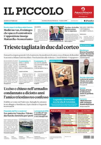 Prima pagina Il Piccolo | Gorizia e Monfalcone
