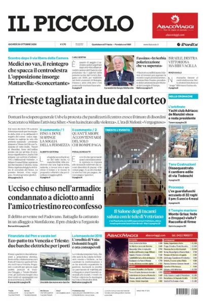 Prima pagina Il Piccolo | Trieste