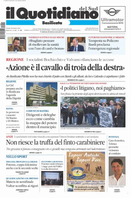 Prima pagina Il Quotidiano del Sud | Basilicata