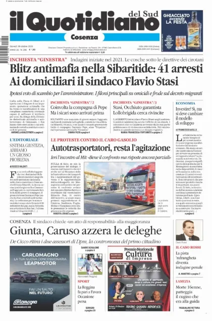 Prima pagina Il Quotidiano del Sud | Cosenza