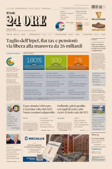 Prima pagina Il Sole 24 Ore