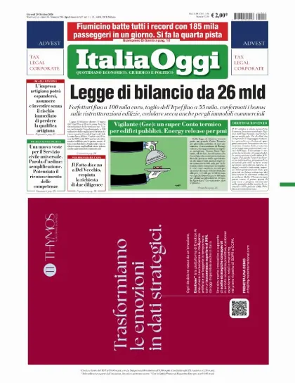 Prima pagina ItaliaOggi