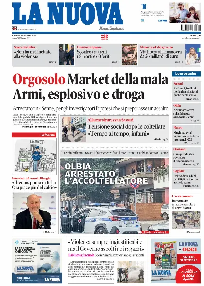 Prima pagina La Nuova Sardegna