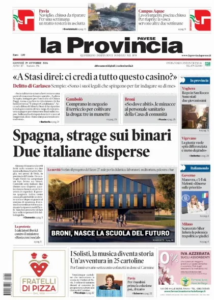 Prima pagina La Provincia Pavese