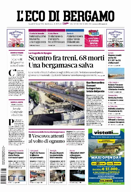 Prima pagina L'Eco di Bergamo