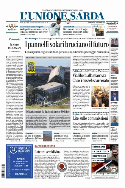 Prima pagina L Unione Sarda