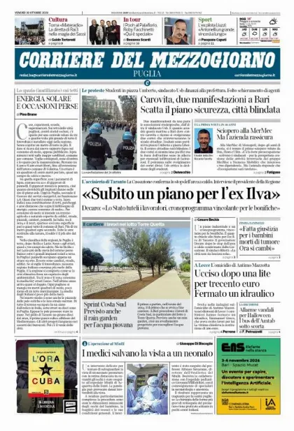 Prima pagina Corriere del Mezzogiorno | Puglia