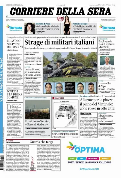 Prima pagina Corriere della Sera