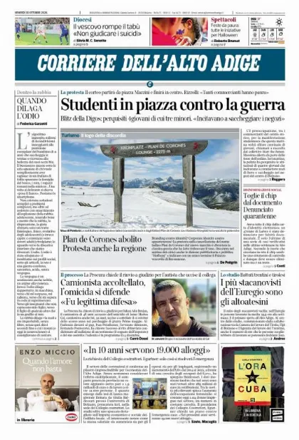 Prima pagina Corriere dell'Alto Adige