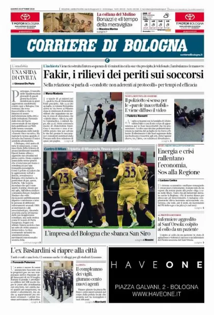 Prima pagina Corriere di Bologna