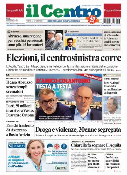 Prima pagina Il Centro | L'Aquila