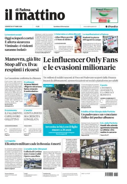 Prima pagina Il Mattino di Padova | Padova