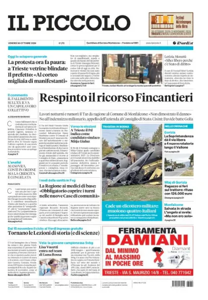 Prima pagina Il Piccolo | Gorizia e Monfalcone