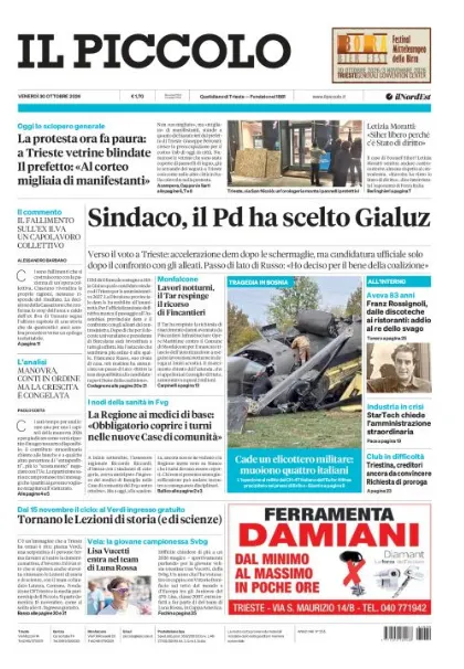 Prima pagina Il Piccolo | Trieste