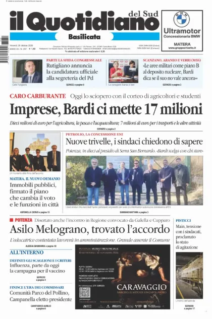 Prima pagina Il Quotidiano del Sud | Basilicata