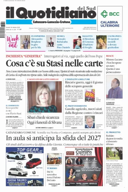 Prima pagina Il Quotidiano del Sud | Catanzaro, Lamezia e Crotone