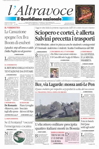 Prima pagina Il Quotidiano del Sud | L'Altravoce