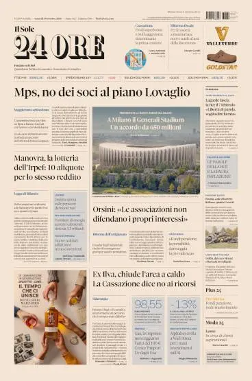 Prima pagina Il Sole 24 Ore