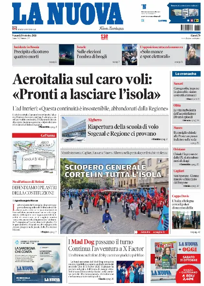 Prima pagina La Nuova Sardegna