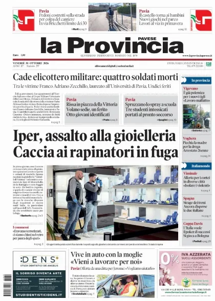 Prima pagina La Provincia Pavese