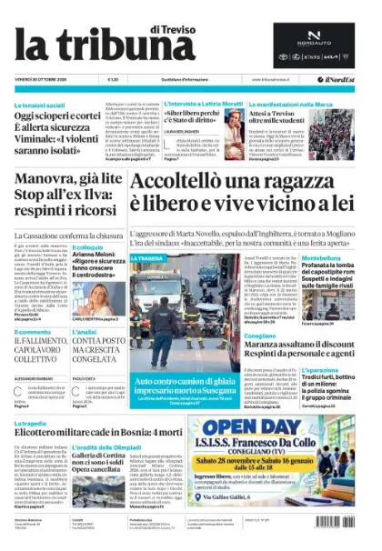 Prima pagina La Tribuna di Treviso | Treviso