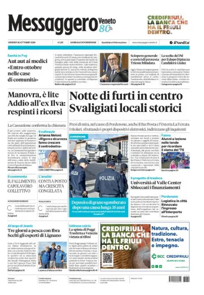 Prima pagina Messaggero Veneto | Pordenone
