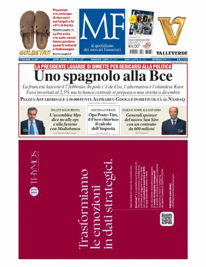 Prima pagina MF Milano Finanza