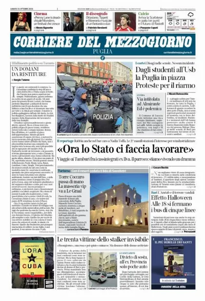 Prima pagina Corriere del Mezzogiorno | Puglia