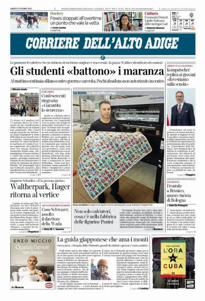 Prima pagina Corriere dell'Alto Adige