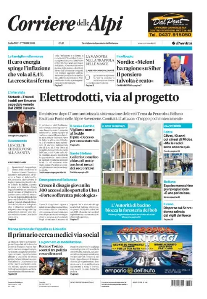 Prima pagina Corriere delle Alpi | Belluno