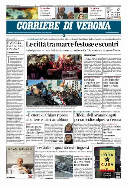 Prima pagina Corriere di Verona