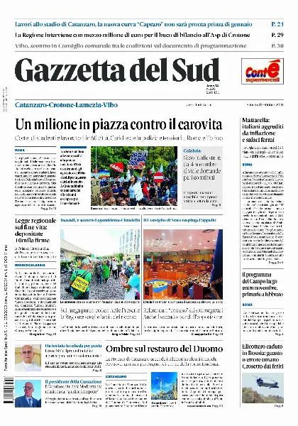 Prima pagina Gazzetta del Sud | Catanzaro