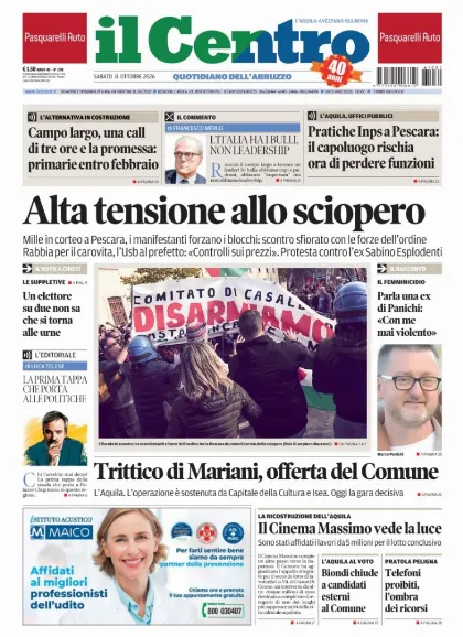 Prima pagina Il Centro | L'Aquila