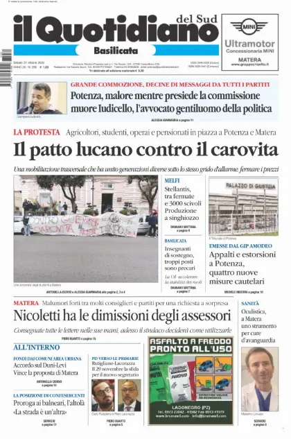 Prima pagina Il Quotidiano del Sud | Basilicata