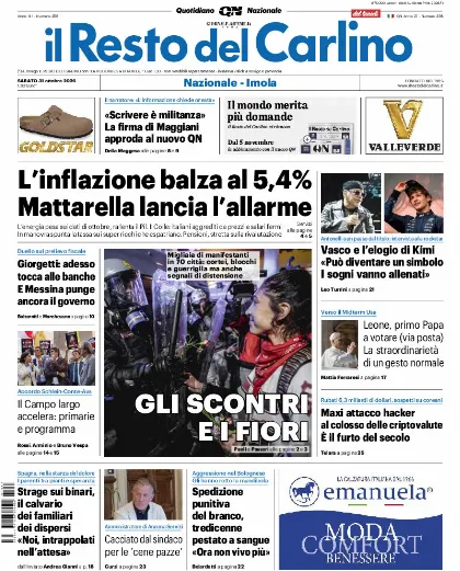 Prima pagina Il Resto del Carlino