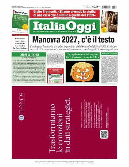 Prima pagina ItaliaOggi